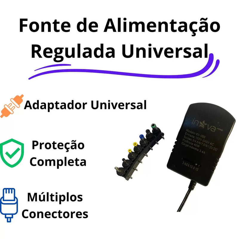 Fonte De Alimentação Universal7 Plugues- Regule a voltagem manualmente.