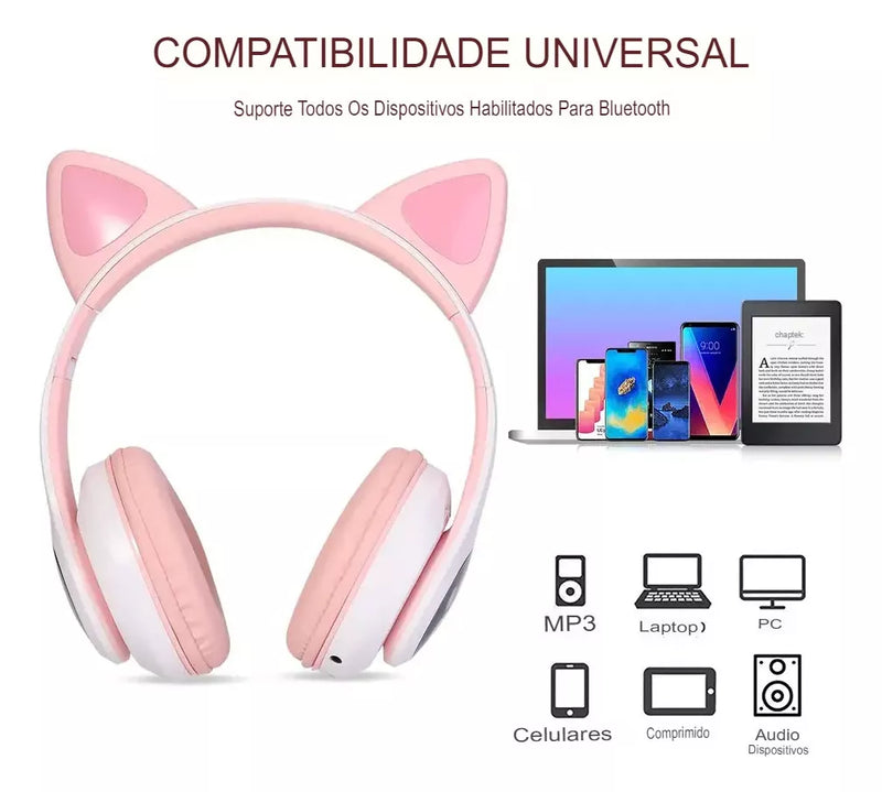 Fone Bluetooth com Led - Estéreo Orelha de Gato!