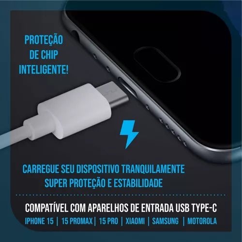 Carregador Turbo Tipo C Original - Compatível Iphone 15 Pro Max USB-C+C